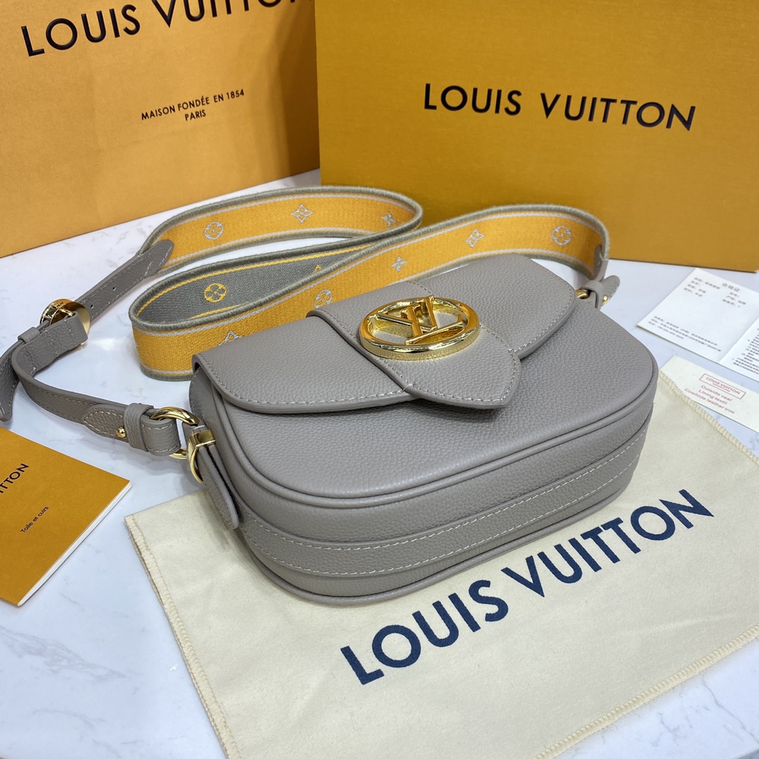 Louis Vuitton LV PONT 9 SOFT PM Grained Leather Shoudler Bag M58728 Grey